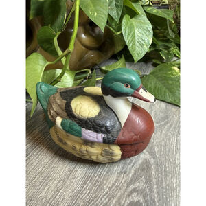 Vintage Ceramic Mallard Duck Trinket Made In Taiwan 6.5” Long